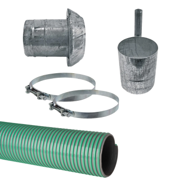 Gierslangset | 6&rdquo; spiraal | 4 meter | mestslang + slangklem + mandeel + putstuk